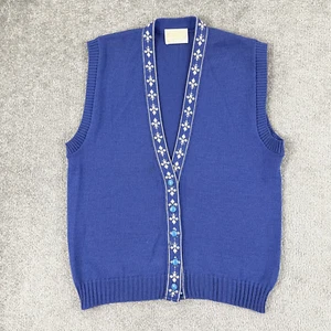 Pendleton Sweater Vest Women Large Virgin Wool Blue White Trim Granny Core Retro - Picture 1 of 10