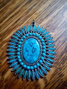 Vintage Südwesten Faux Türkis Zinn Anhänger Boho Western - Bild 1 von 5