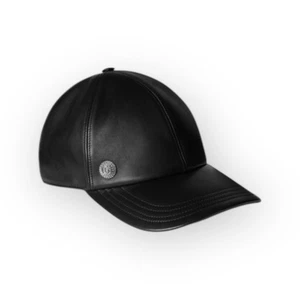 Gucci Baseball Cap aus schwarzem Lammleder mit silbernem Emblem - Made in Italy - Bild 1 von 5