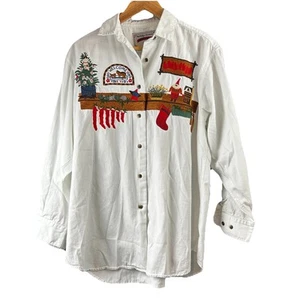 Red Ridge Mountain Outfitters country Christmas embroidered button-up shirt M - Picture 1 of 5