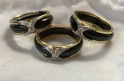 14k 纯金戒指 带黑玛瑙和钻石装饰 pJs 出品 — 第 1/4 张图片