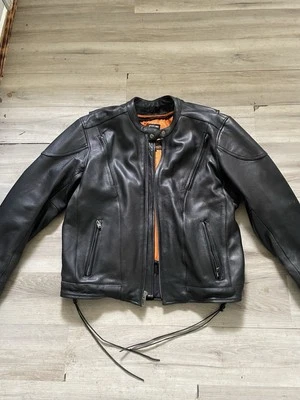 Milwaukee Leather BLACK PREMIUM LEATHER Motorcycle Vented Jacket Utility Pockets - Image 1 of 4