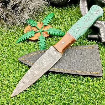 Handmade DAMASCUS STEEL KNIFE Boot Knife, Dagger knife , W/SHEATH TN-9949 - Image 1 of 4