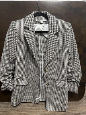 Veronica Beard Women’s Blazer Size 4 Houndstooth Black, Brown, Blue, And White - Image 1 of 4