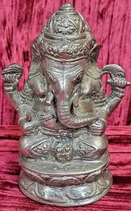 VINTAGE Hindu God Ganesha HEAVY Metal Figurine MADE IN INDONESIA 5.5" TALL - Picture 1 of 14