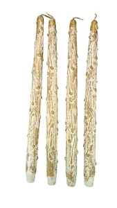 Vintage Gold Wood Drip Taper Candles MCM 12 Inch Set Of 4 Decorative Use 1950s - Picture 1 of 5