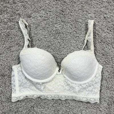 Gilly Hicks White Lace Padded Push Em Up Bustier Adjustable Straps Size 34B - Image 1 of 4