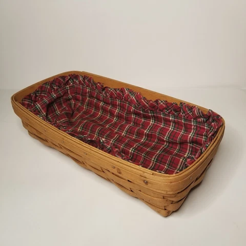 Vintage 1991 Longaberger Bread Basket With Red Plaid Fabric Liner Cover