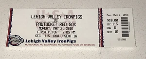5/2/16 MiLB Pawtucket Red Sox Lehigh Valley Ironpigs Milb Full Ticket Stub - Picture 1 of 3