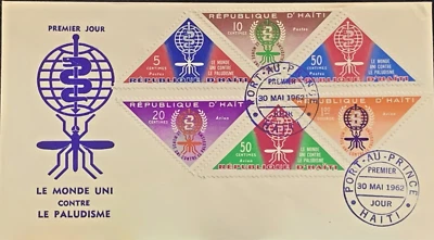 1962 HAITI : MALARIA ÉRADICATION FDC 30.05.1962 TWO FULL SETS POSTAGE & AIRMAIL - Image 1 of 3