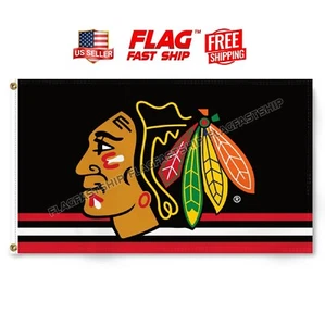 Chicago Blackhawks 3x5 FT Flag Man Cave New NHL w Grommets FREE Shipping - Picture 1 of 16