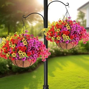 2 Set Artificial Hanging Plants Flowers Basket for Outdoor, Fake Faux - Picture 1 of 7