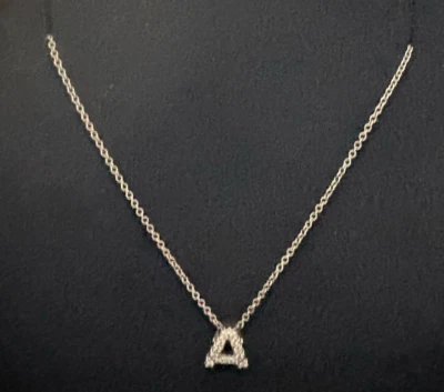 ROBERTO 硬币全新 18K 白金和钻石初始 "A" 公主吊坠项链 — 第 1/3 张图片