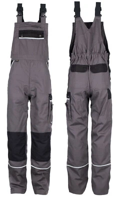 TMG Herren Latzhose grau Arbeitshose KFZ-Hose Cargohose Berufsbekleidung Canvas