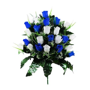 Cemetery Commemorative Gravesite Flowers Red Lilies Roses With White Daisies - Imagen 1 de 34
