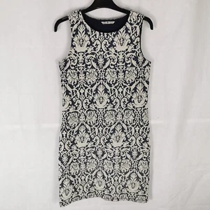 Ladies Dress Size 8 TU Navy Ivory Brocade Shift Stretch Textured Party - Picture 1 of 7
