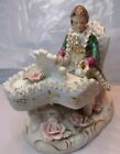 Vintage Porcelain Colonial Man Playing Piano Figurine Fine Bone China Lace 6" T