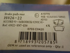 rear Brake pads/remblokken/freins/ Honda Civic 43022-SN7-E50 - Bild 1 von 2