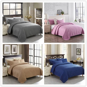 3PCS Embossed Basket Weave Quilts Set Bedspreads Coverlets Set Queen/King Size - Picture 1 of 35