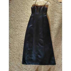 Black Satin Like Spaghetti Strap Prom Gala Dance Bridesmaid Dress-6 - Picture 1 of 9