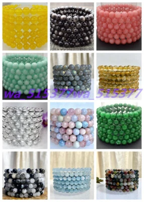Wholesale 6pcs Natural Gemstone Crystal Round Bead Stretch Bracelet 7.5in AAA+ - Image 1 of 4