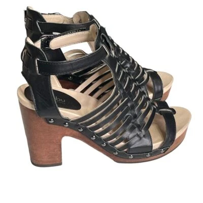 Sandalia de plataforma Jambu Valentina para mujer de cuero negro tejido punta abierta talla 7 Foto 1 de 4