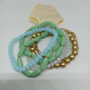 Jaclyn Smith Beaded Bracelet Set 6 Piece Multicolor Gold Blue Green Unisex New - Picture 1 of 3