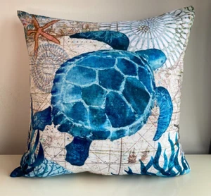 New Cushion Cover turtle sea ocean coastal colonial print multi colour 45 x 45cm - Picture 1 of 9