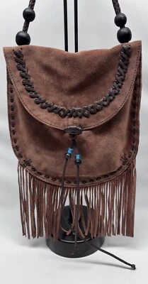 Lucky Brand Foxy Lady Fringe Brown Suede Crossbody Purse Bag EUC Boho Hippie - Image 1 of 4