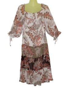 New FIGUEROA & FLOWER Boho Midi Dress Tiered Womans SZ LRG Peasant Peach Floral - Picture 1 of 8