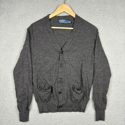 Polo Ralph Lauren Suéter Hombre’s Gris Medio Cárdigan Lana Merino Bolsillos Botón Foto 1 de 4