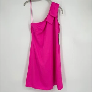 Neu mit Etikett Nicole Miller Hot Pink One-Shoulder-Minikleid Schleife Gr. 2 Cocktail Abschlussball Hoco - Bild 1 von 12