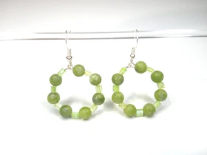 China Jade Natural Gemstone Beaded Hoop Earrings Handmade - Picture 1 of 5