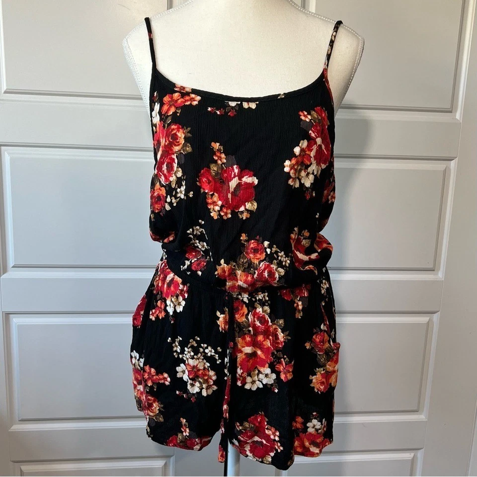 Ambiance Floral Romper Black Red Sleeveless Summer Jumpsuit Beach Casual Large - Image 1 of 4