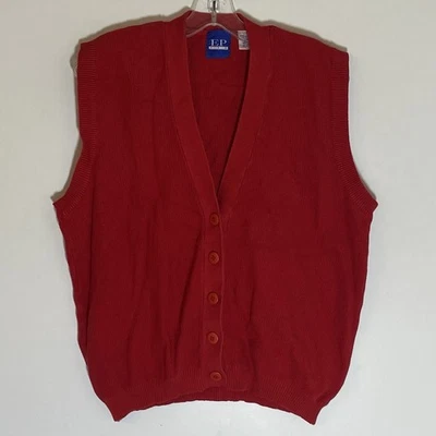 Vintage EP Pro Sweater Vest Womens Large Red Button Up V Neck Hong Kong Preppy L - Image 1 of 4