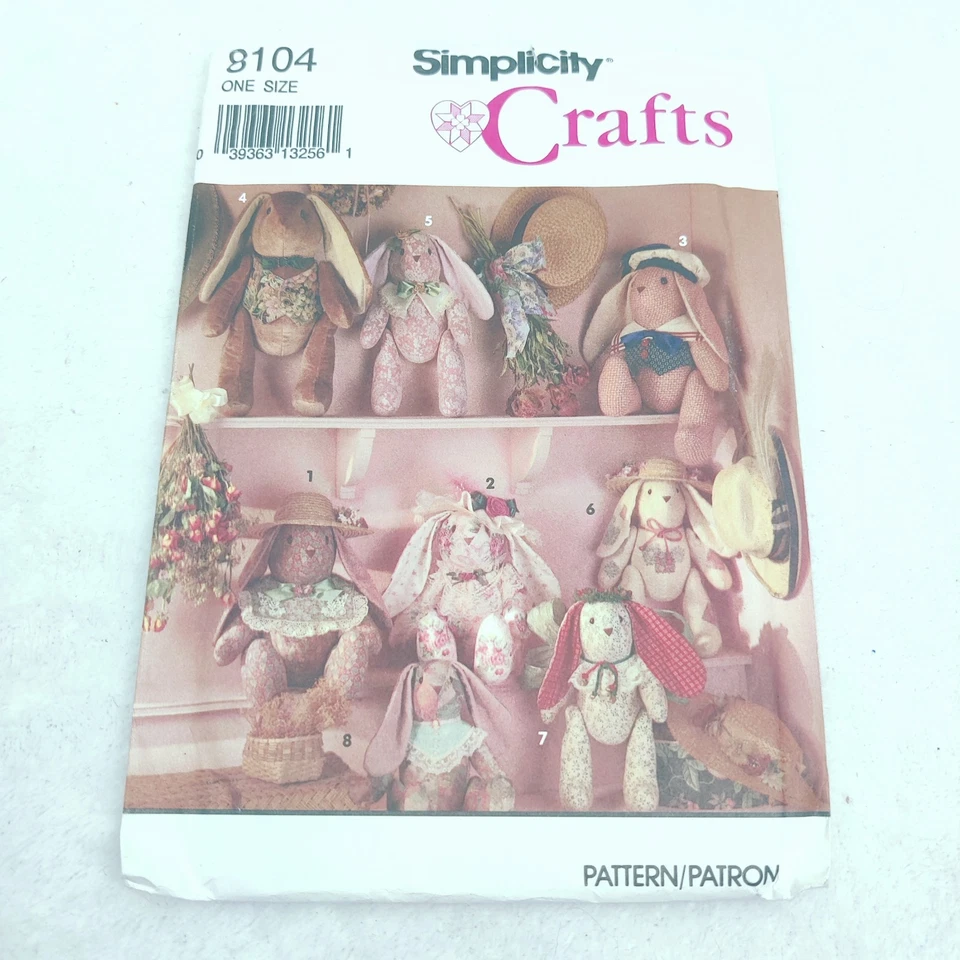 Simplicity Crafts 8104  Sew Pattern Stuffed Bunny Rabbit Uncut - Image 1 of 3