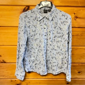 ERIKA Hemd hellblau geblümt Langarm Kragen Druckknöpfe 100% Baumwolle XL - Bild 1 von 4