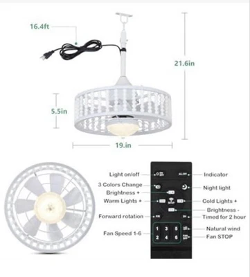 Outdoor Ceiling Fans with Lights and Remote, Waterproof LED Dimmable Ceiling - Image 1 of 4
