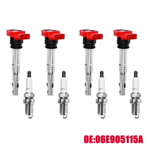 4x UF529 Ignition Coil & Spark Plugs Pack for Audi TT A4 A5 VW Tiguan Jetta 2.0L - Picture 1 of 7
