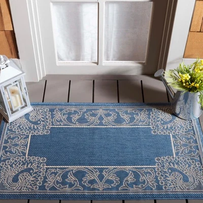 Courtyard Collection Accent Rug - 2' x 3'7", Blue & Natural, Non-Shedding & E... - Image 1 of 3