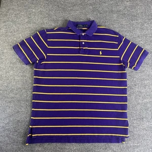 Polo Ralph Lauren Shirt Mens XL Purple Yellow Striped Cotton Polo LSU Tigers - Picture 1 of 7