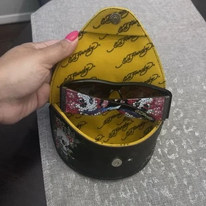 Occhiali da sole vintage Y2K Ed Hardy e custodia teschio con cristalli Bling - Foto 1 di 12