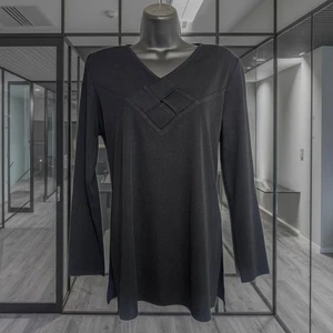 Exclusivly Misook Women's M Black Longsleeve Office V-Neck Career top - Picture 1 of 7