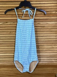 Toobydoo Youth Girls Size 11/12 Aqua Blue Striped One Piece Swimsuit ZP-1381 - Picture 1 of 3