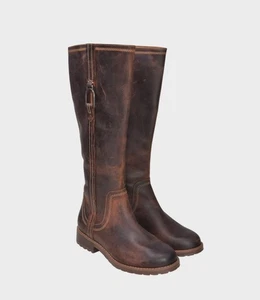 Clarks Boots Womens 6.5 Brown Leather Aspra Hi Riding Zip Round Toe Knee - Picture 1 of 11