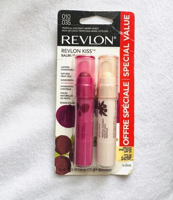 Revlon Kiss Bálsamo Hidratación Duradera #010 Coco Tropical y #035 Berry Burst -NUEVO Foto 1 de 2
