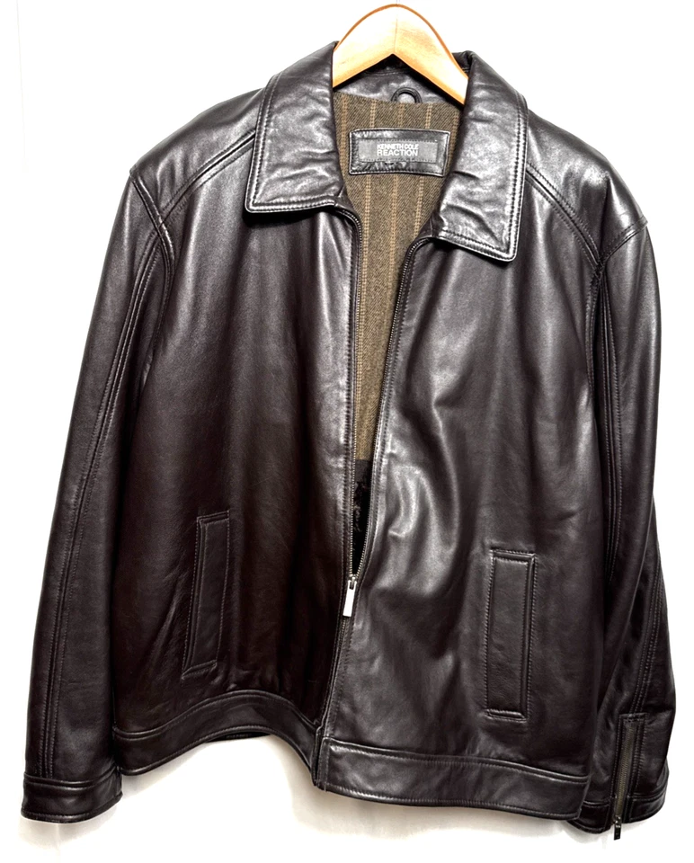 Men's Brown Leather Bomber Jacket G-III Size XXL Full Zip Wool Lining Classic - Image 1 of 4