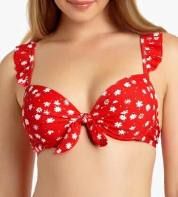 California Waves Juniors' Ruffle Underwire Push-Up Bikini Top Red Size L  - 6302 - Image 1 of 2