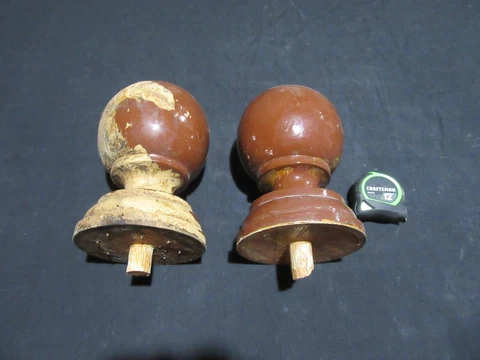~ PAIR OF ANTIQUE TURNED NEWEL POST FINIALS ~ 7.5 TALL ~ ARCHITECTURAL SALVAGE ~ Cover