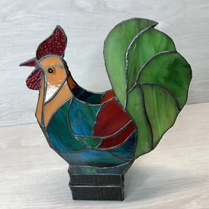 Vintage Stained Glass Rooster - Votive Candle Holder - Box Light - Picture 1 of 17